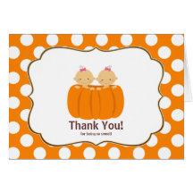 Twin Girls Pumpkin Thank You Note Card