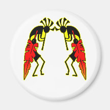 Twin Kokopeli w/ Feathers Refrigerator Magnets
