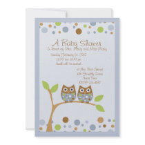 Twin Owl Baby Shower Invitation