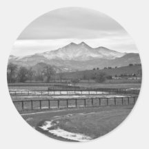 Twin Peaks Mt Meeker and Longs Peak BW Country Round Sticker