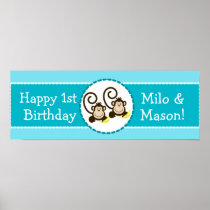 TWIN Silly Monkeys Personalised Birthday Banner