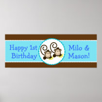 TWIN Silly Monkeys Personalised Birthday Banner