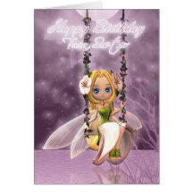 Twin Sister Happy Birthday cute fairy on flower sw Greeting Card