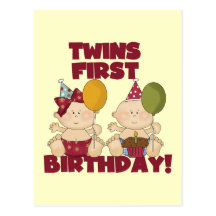 Twins 1st Birthday Boy/Girl T-shirts and Gifts Post Cards