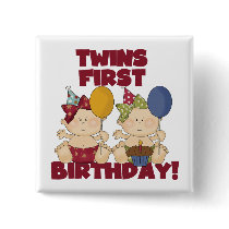 Twins 1st Birthday - Girls Tshirts and Gifts Pinback Buttons
