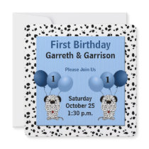 Twins 1st Birthday Party Invitation Blue