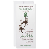 Twins 2nd Birthday, monkeys Invitations