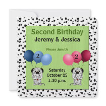 Twins 2nd Birthday Party Invitation Green
