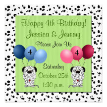 Twins 4th Birthday Party Invitation Green