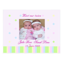Twins birth announcement card post cards