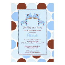 Twins Blue Giraffe Multiple Baby Shower Invitation