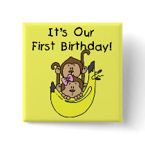 Twins - Boy and Girl Monkey 1st Birthday Button