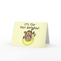 Twins - Boy and Girl Monkey 1st Birthday Card