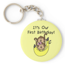 Twins - Boy and Girl Monkey 1st Birthday Keychain