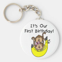 Twins - Boy and Girl Monkey 1st Birthday Key Chains