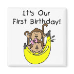 Twins - Boy and Girl Monkey 1st Birthday magnets