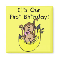 Twins - Boy and Girl Monkey 1st Birthday Fridge Magnet
