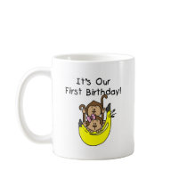 Twins - Boy and Girl Monkey 1st Birthday Mugs