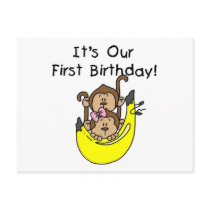 Twins - Boy and Girl Monkey 1st Birthday Post Card