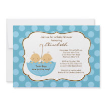 Twins Boys Umbrella Baby Shower Invitation Blue