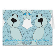 Twins Congratulations Teddy Bear in blue Cards