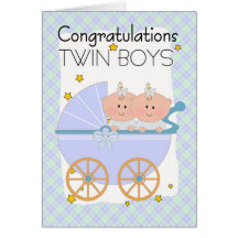 Twins - Congratulations Twin Boys In A Pram Greeting Card