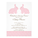 Twins Damask Bunny Baby Shower Invitation Girl