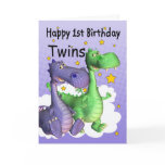 Twins First Birthday Card - Cute Dragons