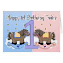 Twins First Birthday Card - Two Little Ponies