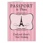 Twins First Birthday Paris Passport Invitation Cards