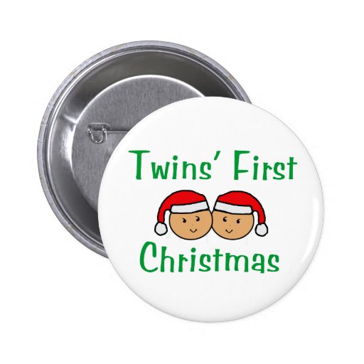 Twins First Christmas - Santa Hats (no date) Pinback Button