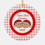 Twins First Christmas Santa Hats Ornament