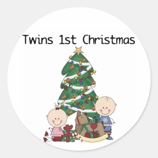 Twins First Christmas Tshirts and Gifts Round Sticker