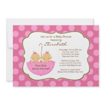 Twins Girls Umbrella Baby Shower Invitation Pink