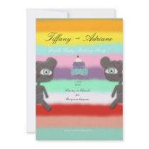Twins Happy Birthday Teddy Bear  Invitation