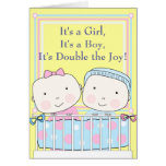 Twins in Crib, Girl and Boy Baby Cards