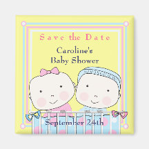 Twins in Crib, Girl and Boy Baby Magnet
