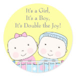 Twins in Crib, Girl and Boy Baby Sticker