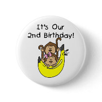 Twins Monkey Boy and Girl 2nd Birthday Pins