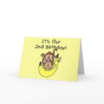 Twins Monkey Boy and Girl 2nd Birthday Greeting Card