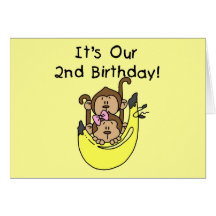Twins Monkey Boy and Girl 2nd Birthday Greeting Card