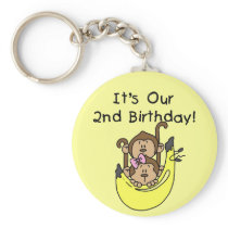 Twins Monkey Boy and Girl 2nd Birthday Keychains