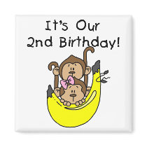 Twins Monkey Boy and Girl 2nd Birthday Magnets
