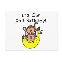 Twins Monkey Boy and Girl 2nd Birthday Post Card