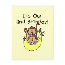 Twins Monkey Boy and Girl 2nd Birthday Post Cards