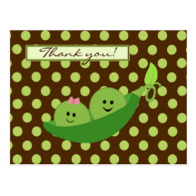Twins Peas in a Pod Baby Shower Thank You Post Card