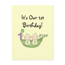 Twins Peas in a Pod  First Birthday Postcard