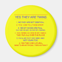 Twins Questions Fraternal Yellow Fridge Magnets