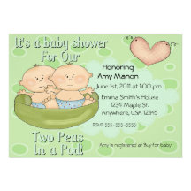 Twins two peas in a pod baby shower personalized announcement