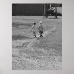 twins walking black and white poster posters